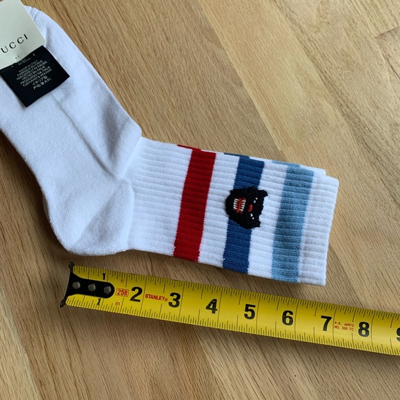New Gucci puma patch striped blue red socks sz Medium - Picture 8 of 12
